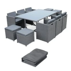 Salon De Jardin 6-10 Places Avec Housse - Vasto Couleur : Gris / Gris