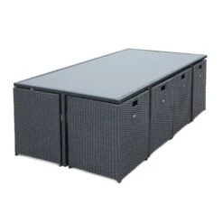 Table De Jardin Vasto 12 Et Sa Housse Couleur : Noir / Gris -ME Soldes salon de jardin 8 12 places vasto avec housse de protection coloris noir coussins gris table encastrable 3e3f513bda23f193e5f2a15e6addd6f9
