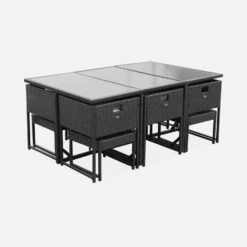 Table De Jardin Encastrable Résine Tressée 6 Chaises, 4 Poufs Couleur : Noir / Ecru 10 Table De Jardin Encastrable Résine Tressée 6 Chaises, 4 Poufs Couleur : Noir / Ecru -ME Soldes wk6cubepfbk 2aff644756054c92644c2bf186f27785