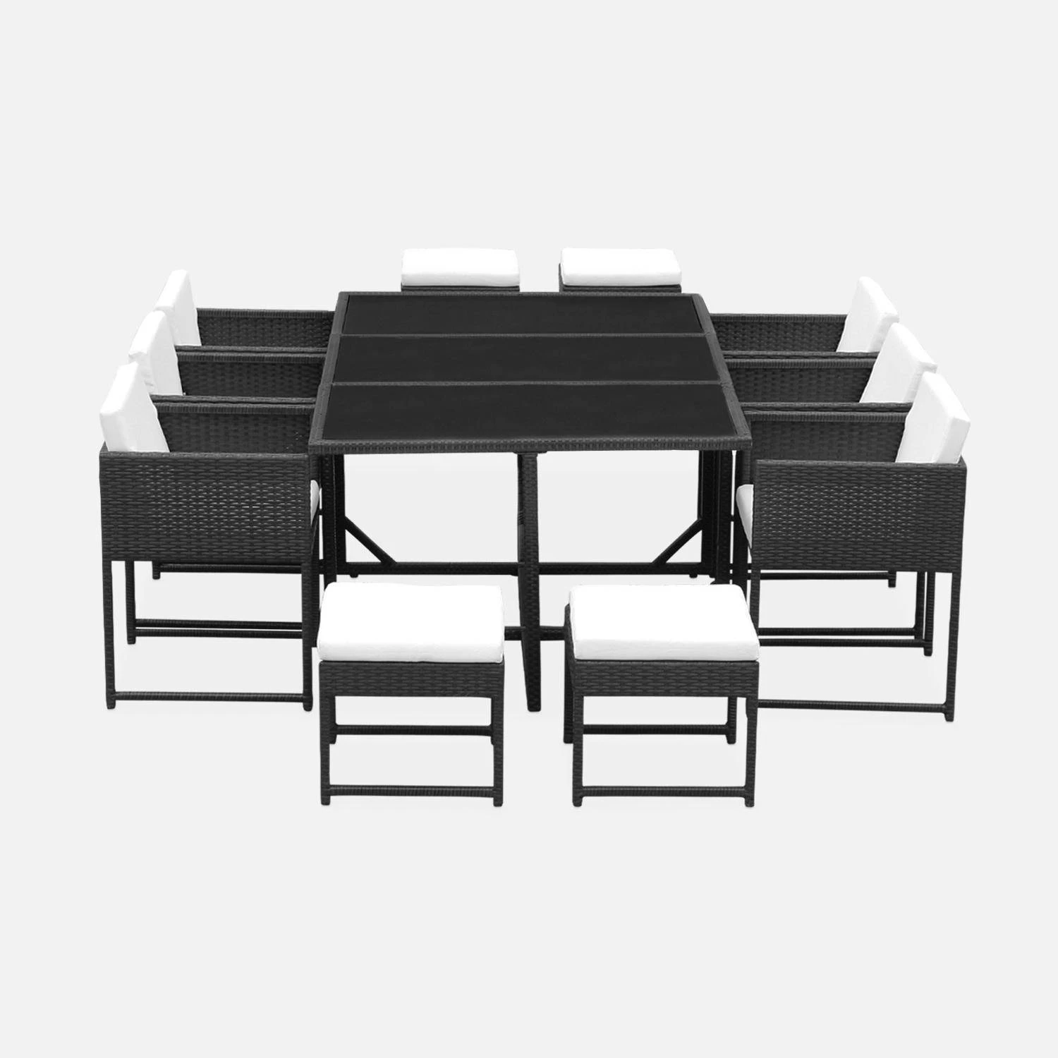 Table De Jardin Encastrable Résine Tressée 6 Chaises, 4 Poufs Couleur : Noir / Ecru 4 Table De Jardin Encastrable Résine Tressée 6 Chaises, 4 Poufs Couleur : Noir / Ecru – Image 2