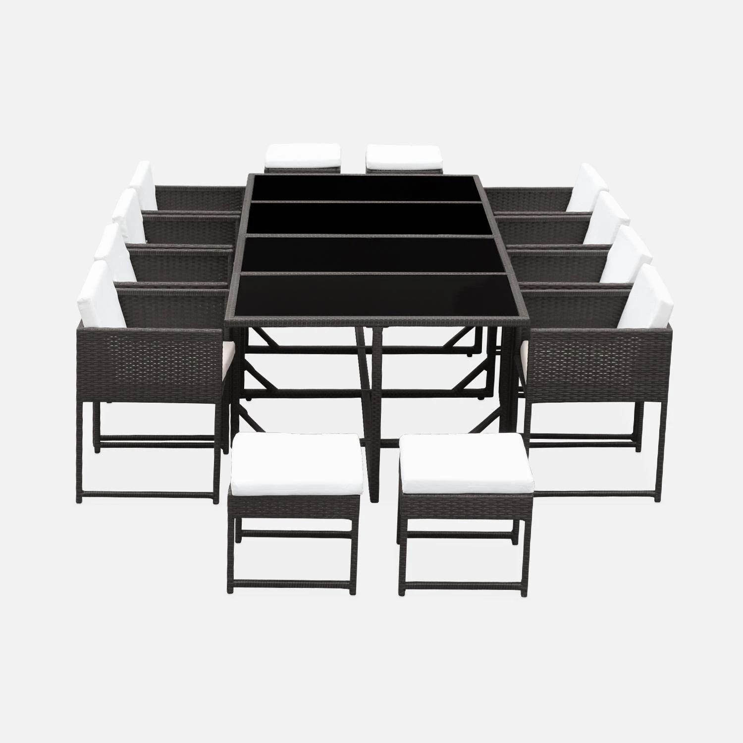 Table De Jardin Encastrable Résine Tressée 8 Chaises, 4 Poufs Couleur : Marron / Ecru 4 Table De Jardin Encastrable Résine Tressée 8 Chaises, 4 Poufs Couleur : Marron / Ecru – Image 2