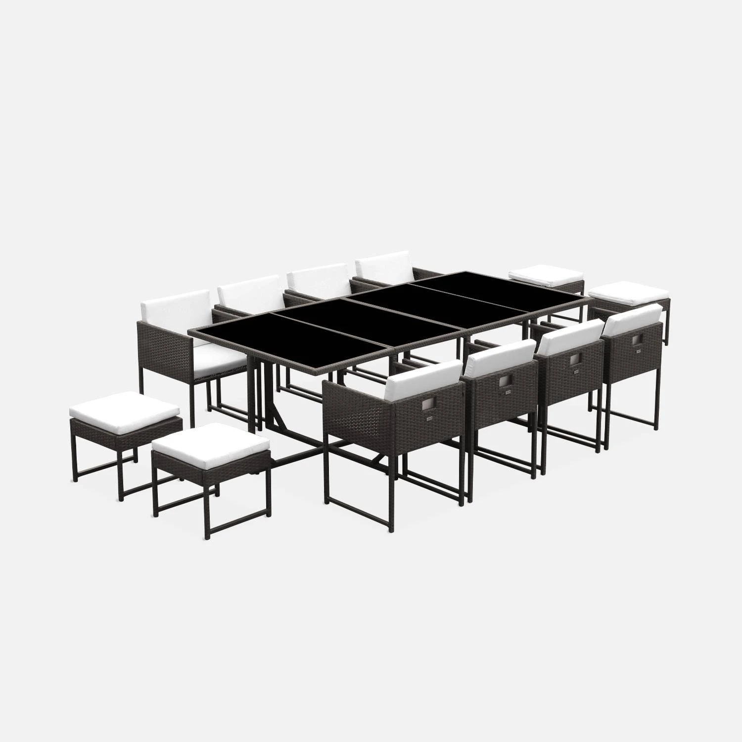 Table De Jardin Encastrable Résine Tressée 8 Chaises, 4 Poufs Couleur : Marron / Ecru 3 Table De Jardin Encastrable Résine Tressée 8 Chaises, 4 Poufs Couleur : Marron / Ecru