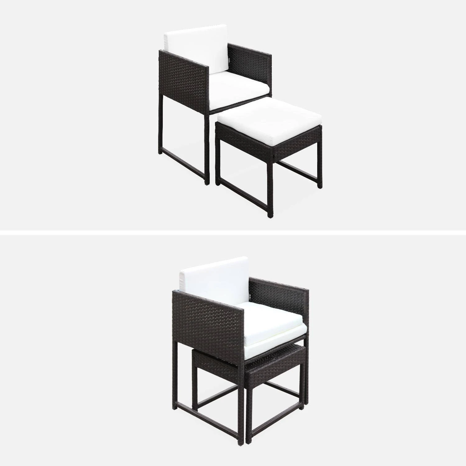 Table De Jardin Encastrable Résine Tressée 8 Chaises, 4 Poufs Couleur : Marron / Ecru 7 Table De Jardin Encastrable Résine Tressée 8 Chaises, 4 Poufs Couleur : Marron / Ecru – Image 5