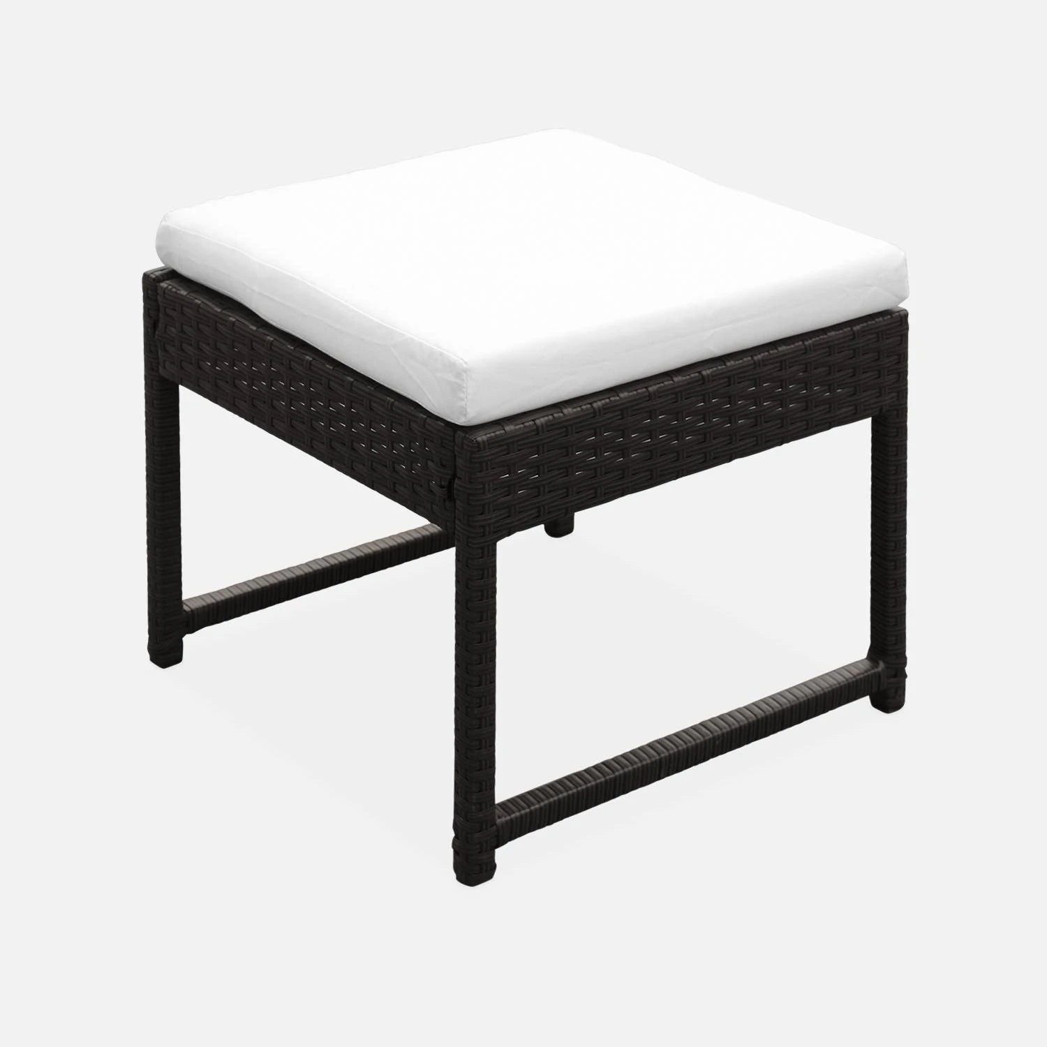 Table De Jardin Encastrable Résine Tressée 8 Chaises, 4 Poufs Couleur : Marron / Ecru 6 Table De Jardin Encastrable Résine Tressée 8 Chaises, 4 Poufs Couleur : Marron / Ecru – Image 4