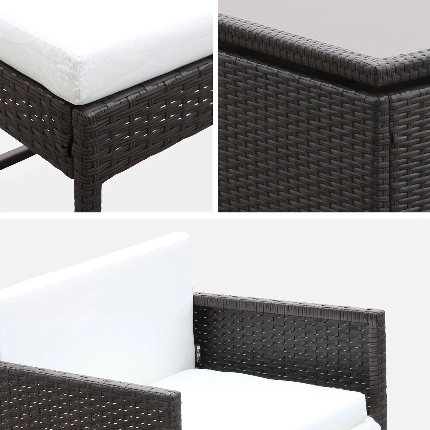 Table De Jardin Encastrable Résine Tressée 8 Chaises, 4 Poufs Couleur : Marron / Ecru 8 Table De Jardin Encastrable Résine Tressée 8 Chaises, 4 Poufs Couleur : Marron / Ecru – Image 6