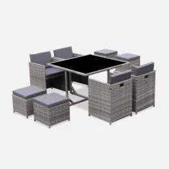Table De Jardin Encastrable Résine Tressée, 8 Fauteuils Couleur : Nuances De Gris / Gris Chiné 9 Table De Jardin Encastrable Résine Tressée, 8 Fauteuils Couleur : Nuances De Gris / Gris Chiné -ME Soldes wkdgcube8mxgy 7b3169473578bc8a724d8f80bf517e69