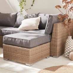 Salon De Jardin Résine Tressée Arrondie 5 Places Couleur : Naturel / Gris Foncé -ME Soldes wkvs007natgy dad459edd796de5327db6414bde2c048