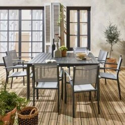 Table De Jardin Extensible Aluminium + 8 Fauteuils De Jardin Empilables Couleur : Anthracite / Gris Clair 10 Table De Jardin Extensible Aluminium + 8 Fauteuils De Jardin Empilables Couleur : Anthracite / Gris Clair -ME Soldes xtafsq147r8gy 660061ca4695e88a070758cb9ea45d67