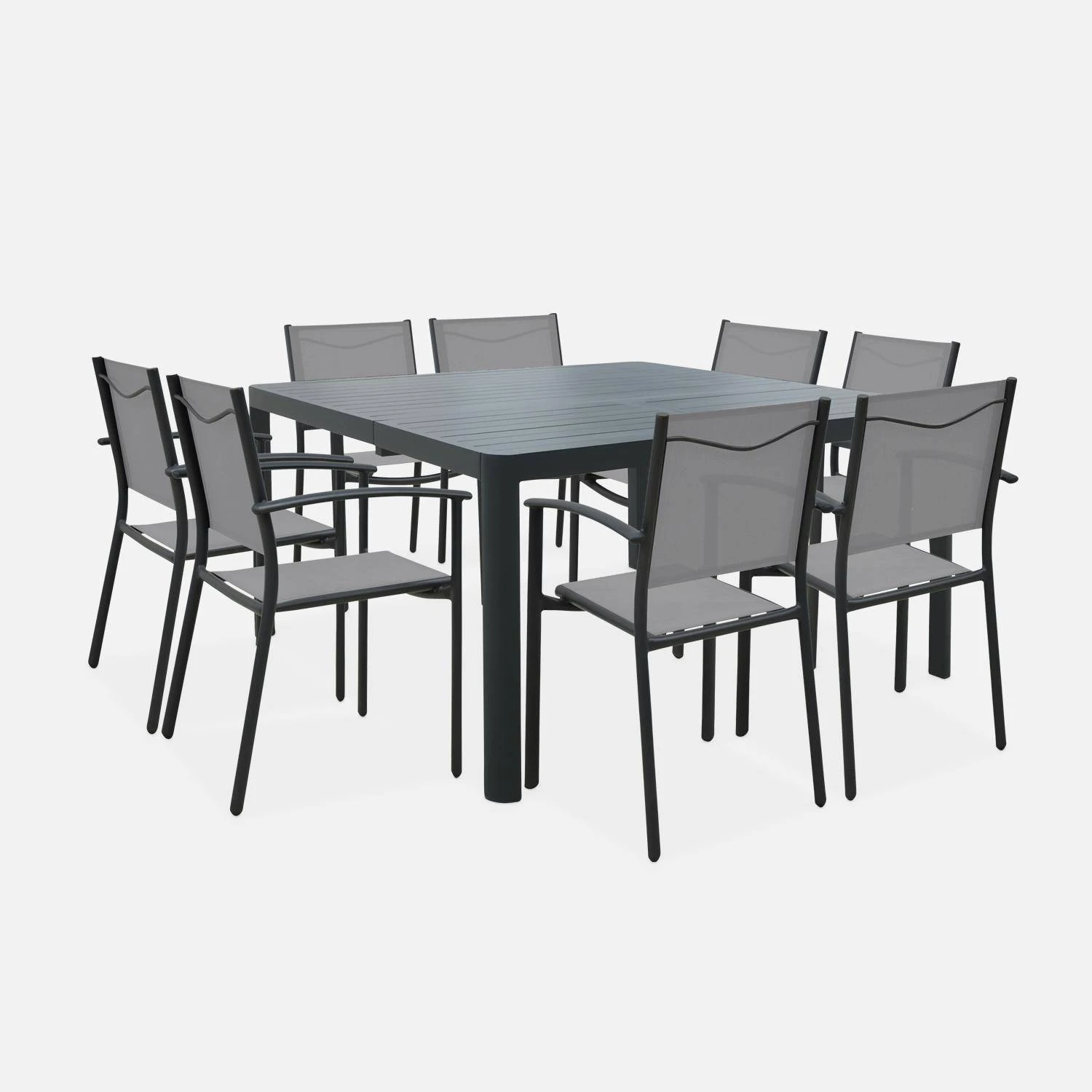 Table De Jardin Extensible Aluminium + 8 Fauteuils De Jardin Empilables Couleur : Anthracite / Gris Clair 6 Table De Jardin Extensible Aluminium + 8 Fauteuils De Jardin Empilables Couleur : Anthracite / Gris Clair – Image 4