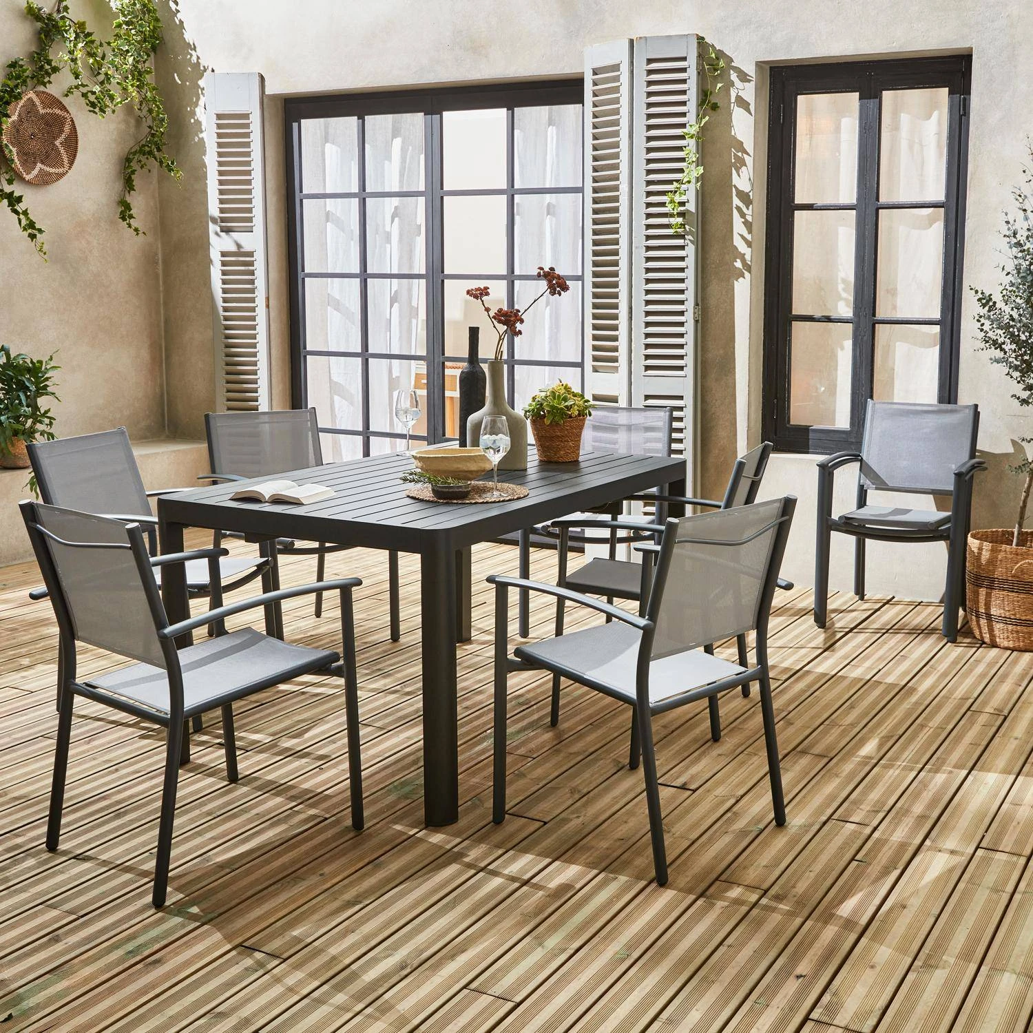 Table De Jardin Extensible Aluminium + 8 Fauteuils De Jardin Empilables Couleur : Anthracite / Gris Clair 3 Table De Jardin Extensible Aluminium + 8 Fauteuils De Jardin Empilables Couleur : Anthracite / Gris Clair