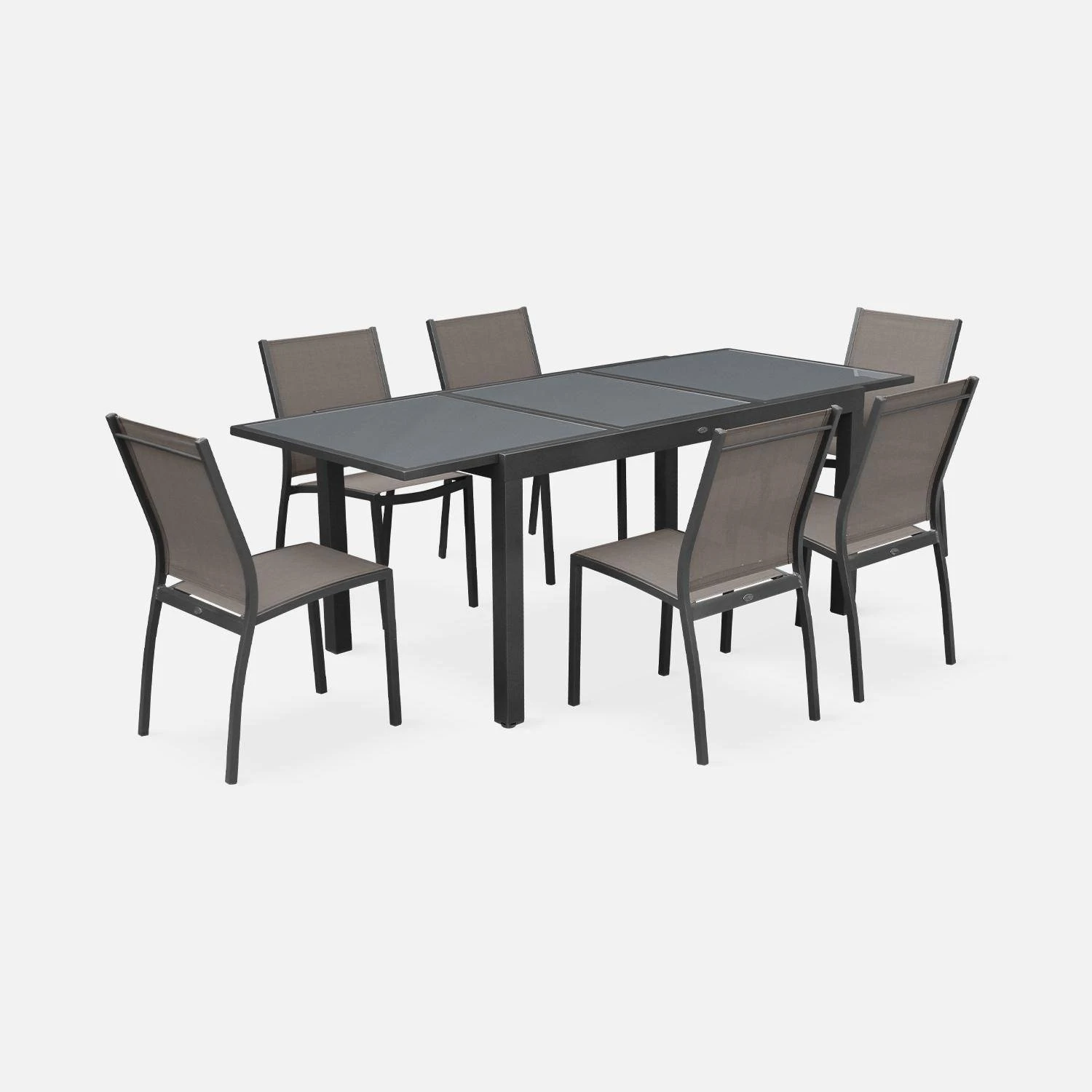 Table De Jardin Extensible Aluminium, 6 Chaises Couleur : Gris / Gris Taupe 4 Table De Jardin Extensible Aluminium, 6 Chaises Couleur : Gris / Gris Taupe – Image 2