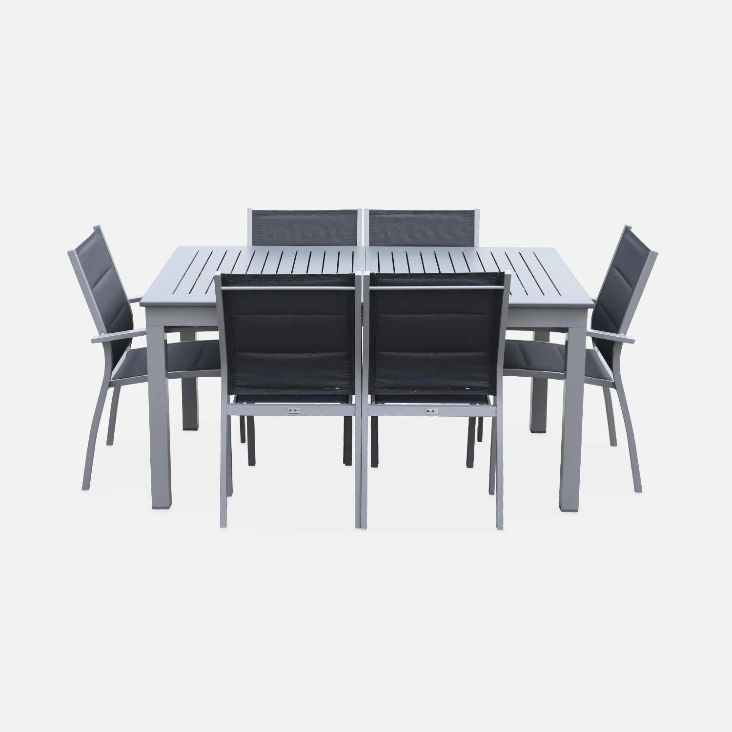 Table De Jardin Extensible Aluminium, 6 Chaises Couleur : Gris / Gris Foncé 5 Table De Jardin Extensible Aluminium, 6 Chaises Couleur : Gris / Gris Foncé – Image 3