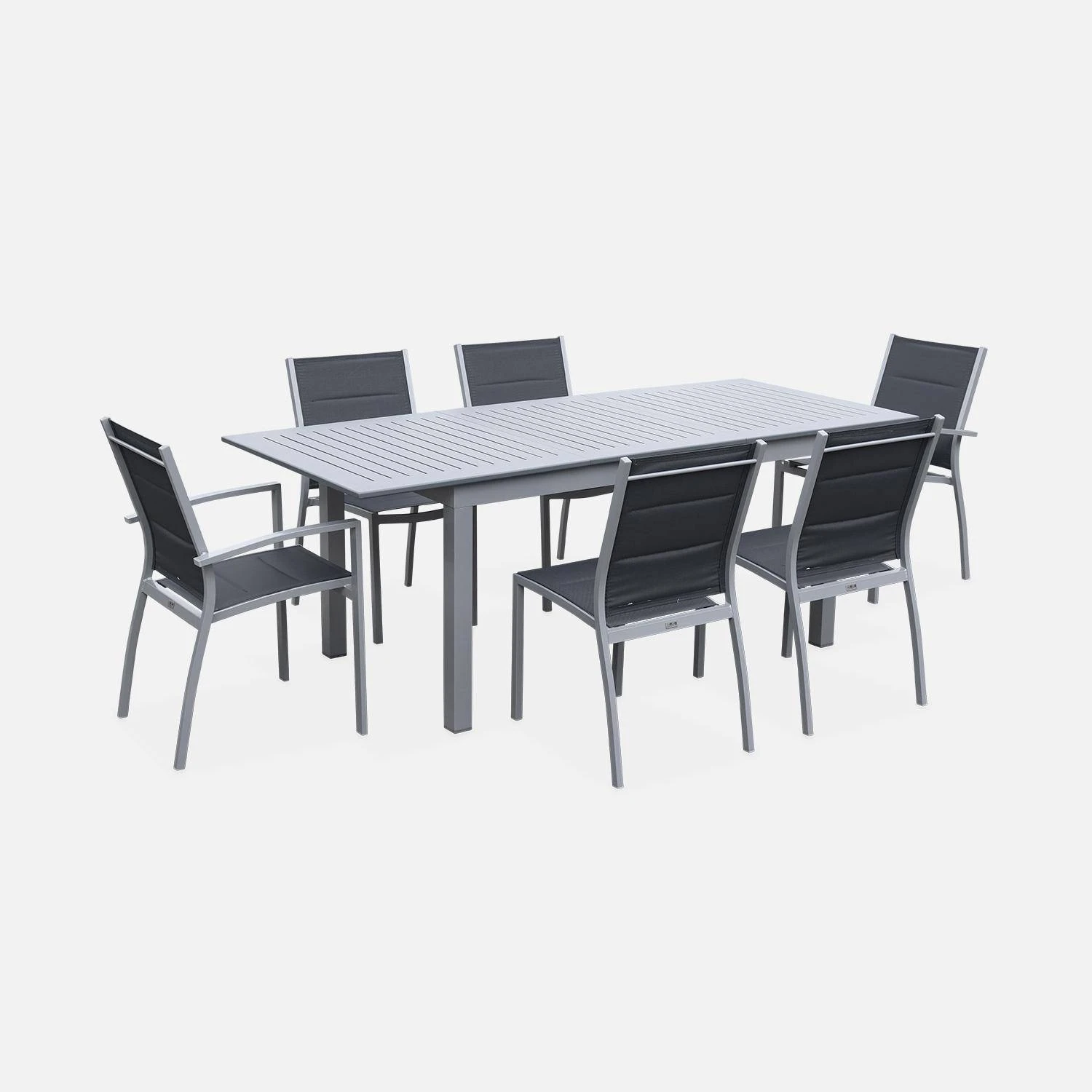 Table De Jardin Extensible Aluminium, 6 Chaises Couleur : Gris / Gris Foncé 3 Table De Jardin Extensible Aluminium, 6 Chaises Couleur : Gris / Gris Foncé