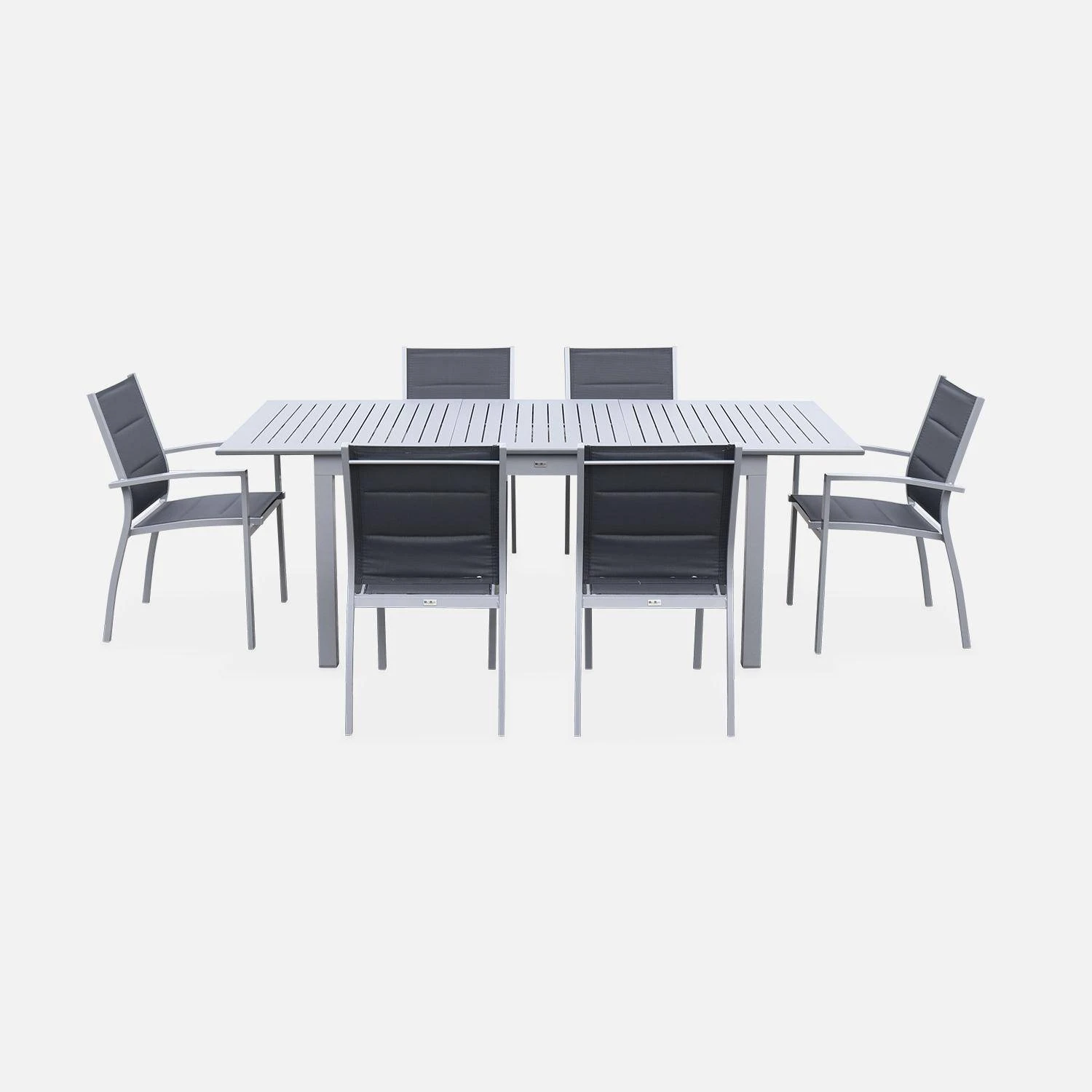 Table De Jardin Extensible Aluminium, 6 Chaises Couleur : Gris / Gris Foncé 4 Table De Jardin Extensible Aluminium, 6 Chaises Couleur : Gris / Gris Foncé – Image 2