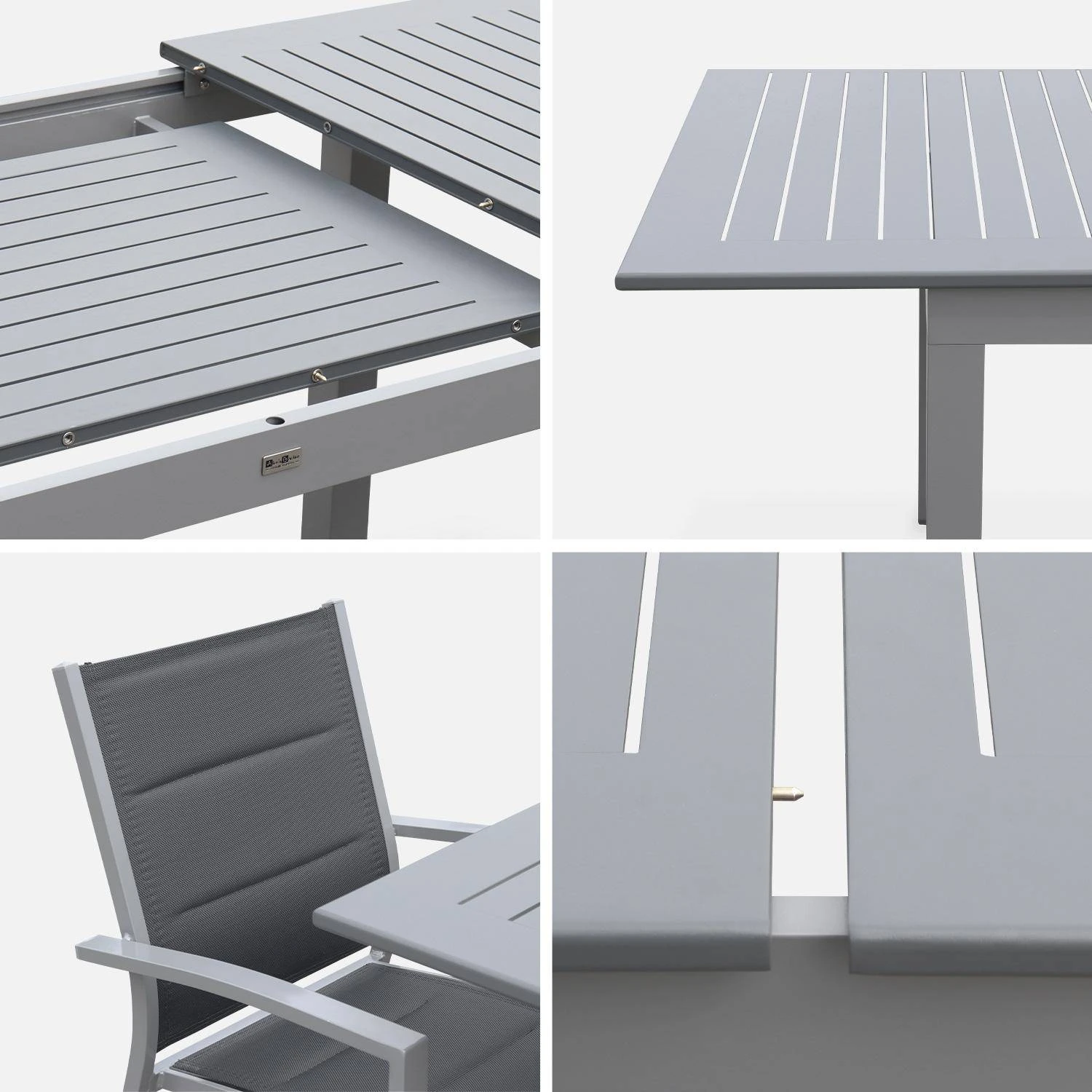 Table De Jardin Extensible Aluminium, 6 Chaises Couleur : Gris / Gris Foncé 10 Table De Jardin Extensible Aluminium, 6 Chaises Couleur : Gris / Gris Foncé – Image 8